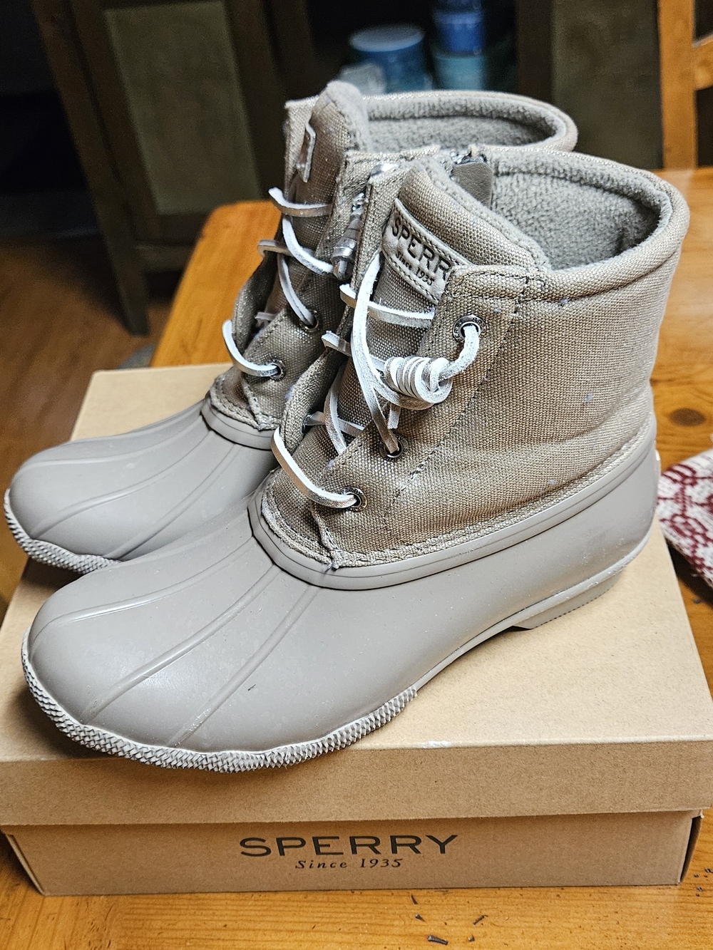 Sperry Saltwater Sparkle Dove Waterproof Duck Boot in Taupe